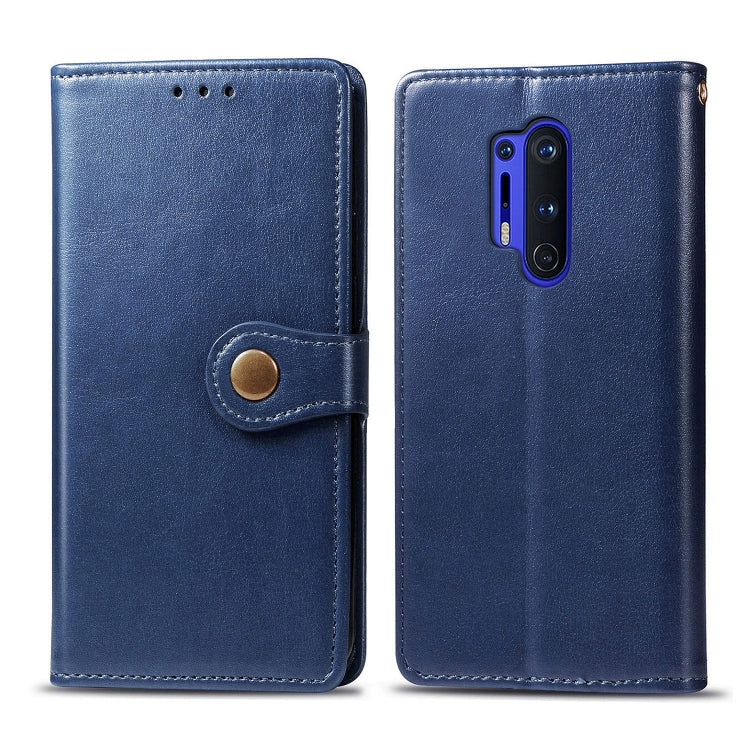 For OnePlus 8 Pro Retro Solid Color Leather Buckle Phone Case with Lanyard & Photo Frame & Card Slot & Wallet & Stand Function