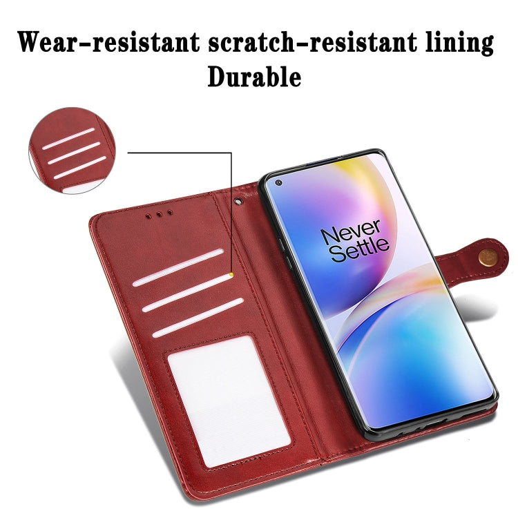 For OnePlus 8 Pro Retro Solid Color Leather Buckle Phone Case with Lanyard & Photo Frame & Card Slot & Wallet & Stand Function