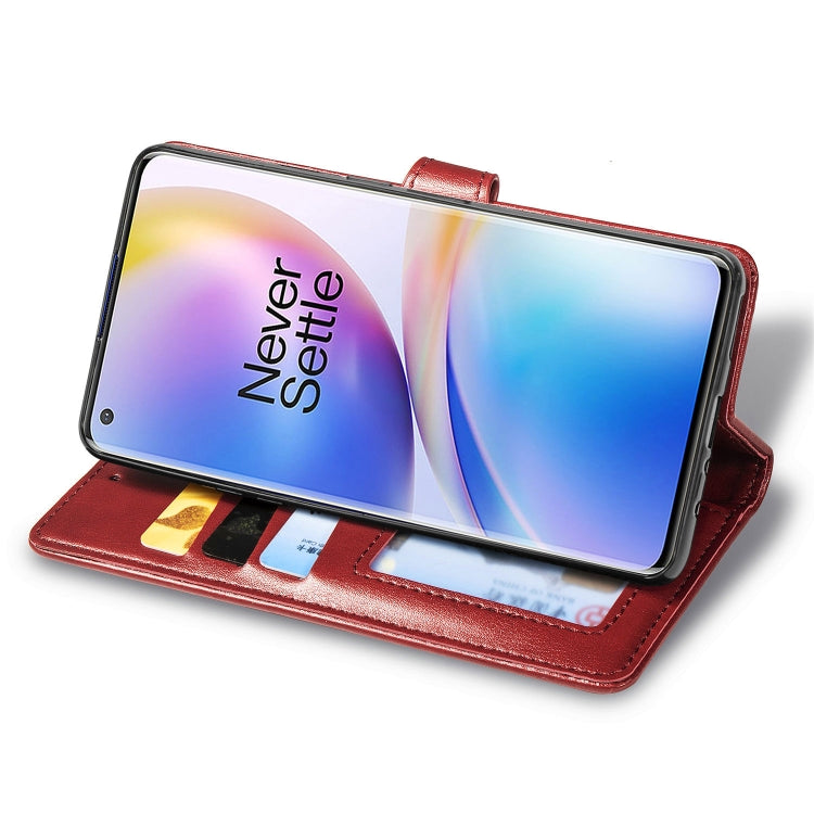 For OnePlus 8 Pro Retro Solid Color Leather Buckle Phone Case with Lanyard & Photo Frame & Card Slot & Wallet & Stand Function
