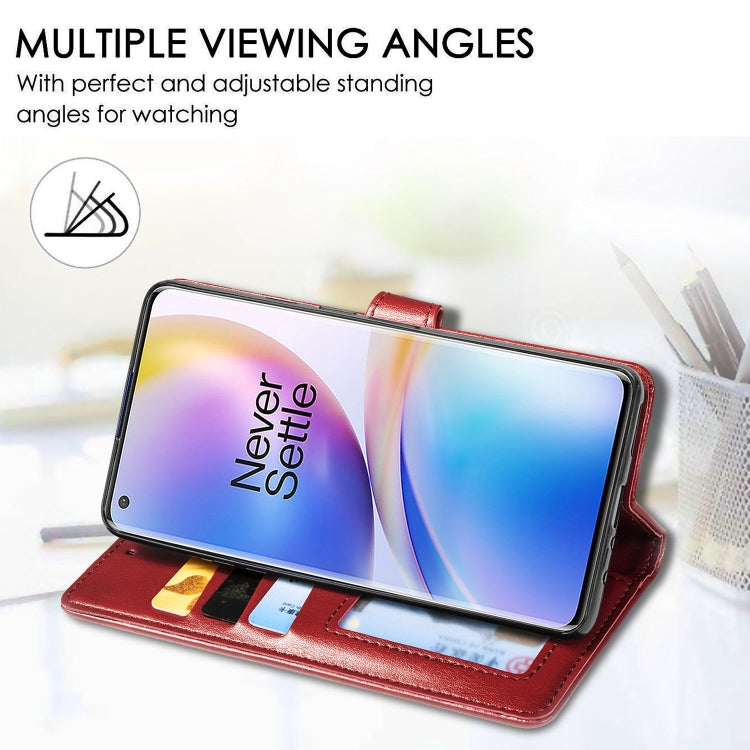 For OnePlus 8 Pro Retro Solid Color Leather Buckle Phone Case with Lanyard & Photo Frame & Card Slot & Wallet & Stand Function