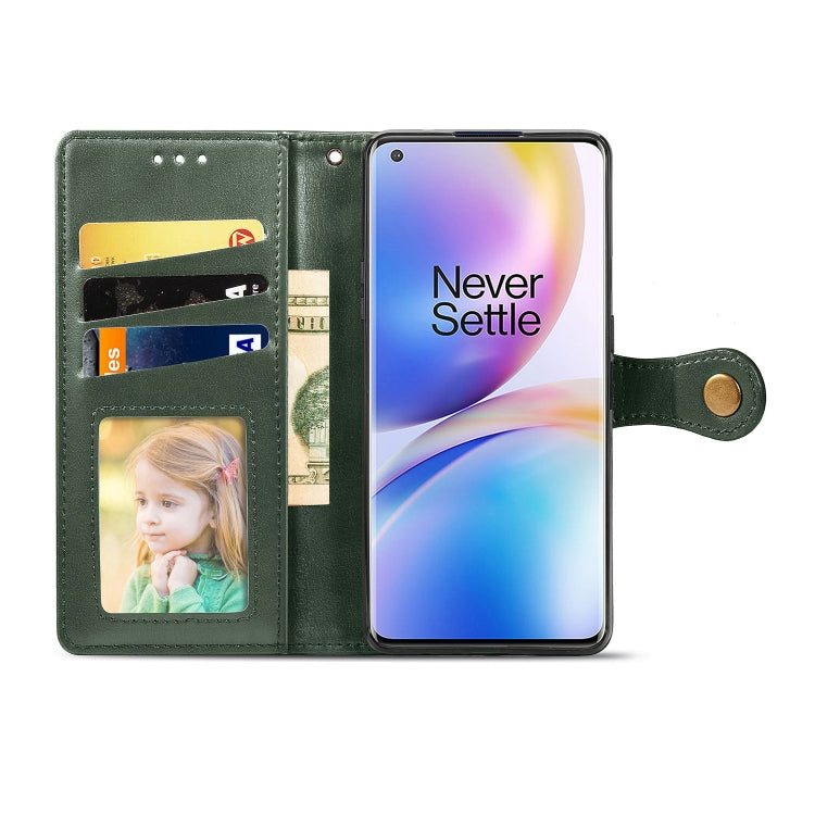 For OnePlus 8 Pro Retro Solid Color Leather Buckle Phone Case with Lanyard & Photo Frame & Card Slot & Wallet & Stand Function