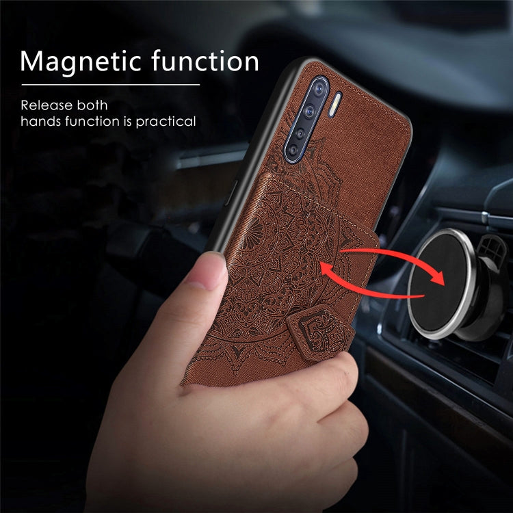 For OPPO A91/F15/Reno 3 Mandala Embossed Magnetic Cloth PU + TPU + PC Case with Holder & Card Slots & Wallet & Photo Frame & Strap