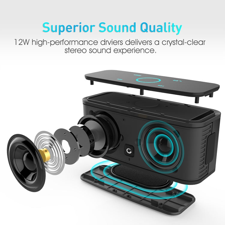 DOSSTouch Control Bluetooth Speaker 2x6W Portable Wireless Speakers Stereo Sound Box with Bass and Built-in Mic