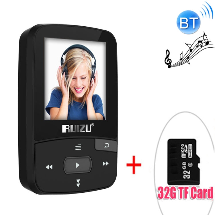 Original RUIZU X50 Sport Bluetooth MP3 Player 8GB Clip Mini with Screen Support FM,Recording,E-Book,Clock,Pedometer(Black)