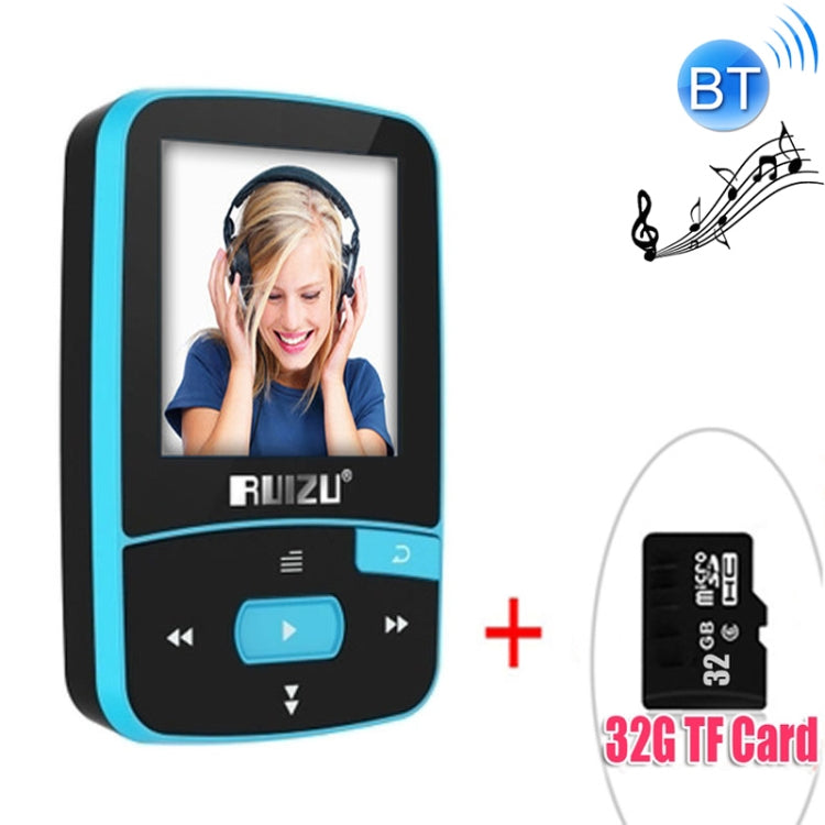Original RUIZU X50 Sport Bluetooth MP3 Player 8GB Clip Mini with Screen Support FM,Recording,E-Book,Clock,Pedometer(Blue)