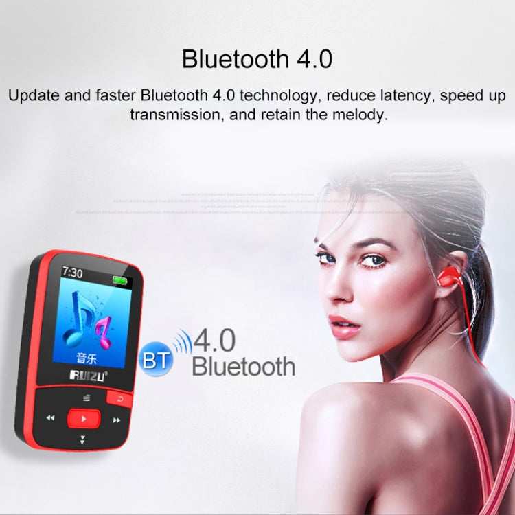 Original RUIZU X50 Sport Bluetooth MP3 Player 8GB Clip Mini with Screen Support FM,Recording,E-Book,Clock,Pedometer(Blue)