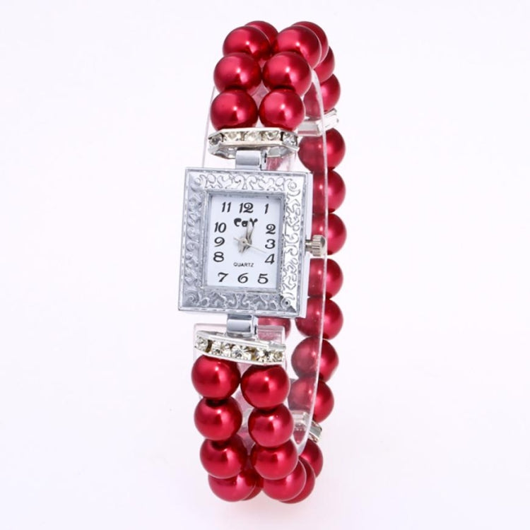 Square Dial Diamond Pearl Bracelet Watch