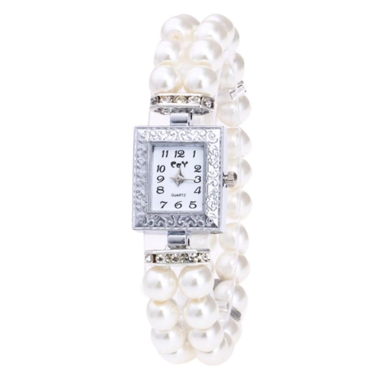 Square Dial Diamond Pearl Bracelet Watch