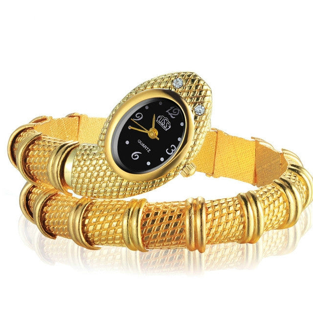 2 PCS Snake Shape Bracelet Diamonds-plated Quartz Watch