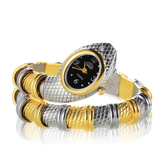 2 PCS Snake Shape Bracelet Diamonds-plated Quartz Watch