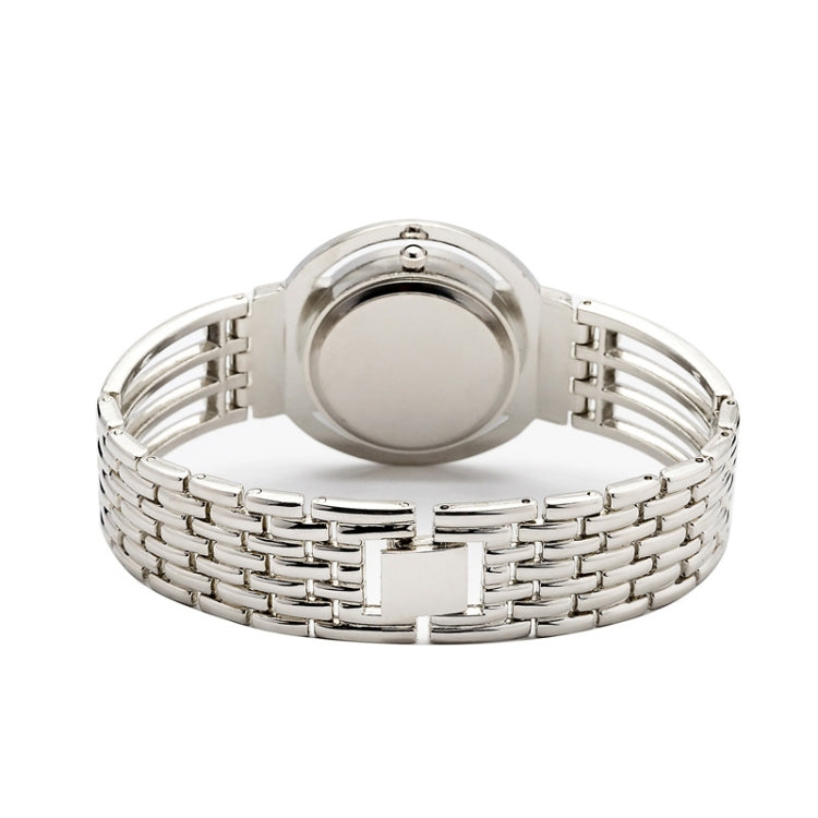 Women Round Dial Diamond Plated Alloy Hollow Bracelet Quartz Watch(Silver)