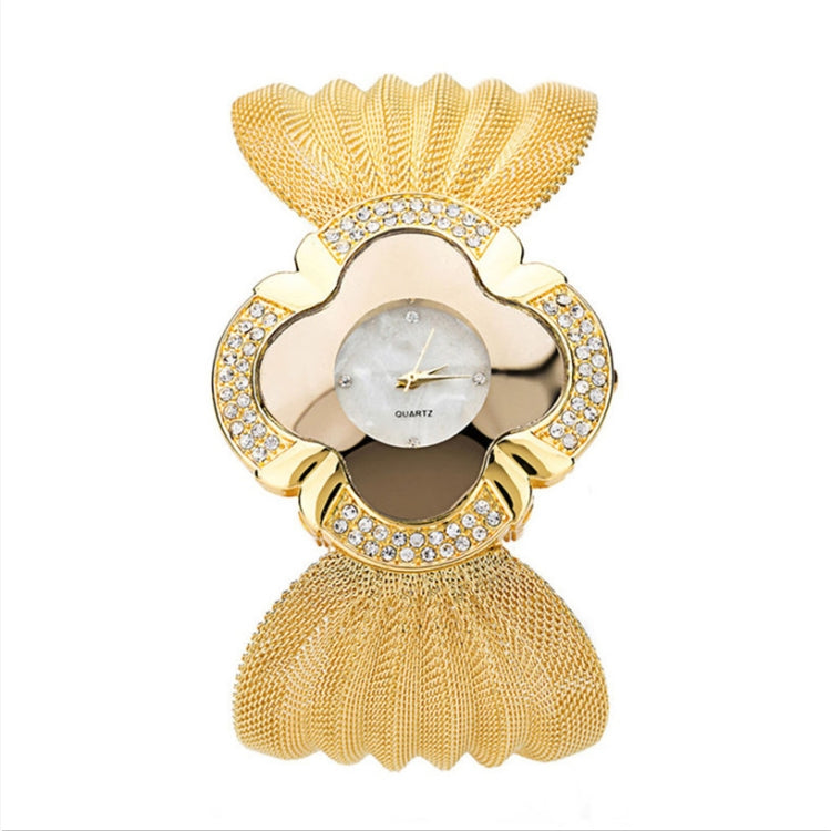 2 PCS Flower Shape Mirror Dial Diamond Grid Strap Quartz Watch for Women