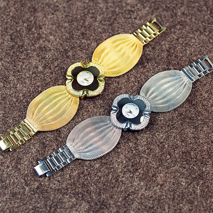2 PCS Flower Shape Mirror Dial Diamond Grid Strap Quartz Watch for Women