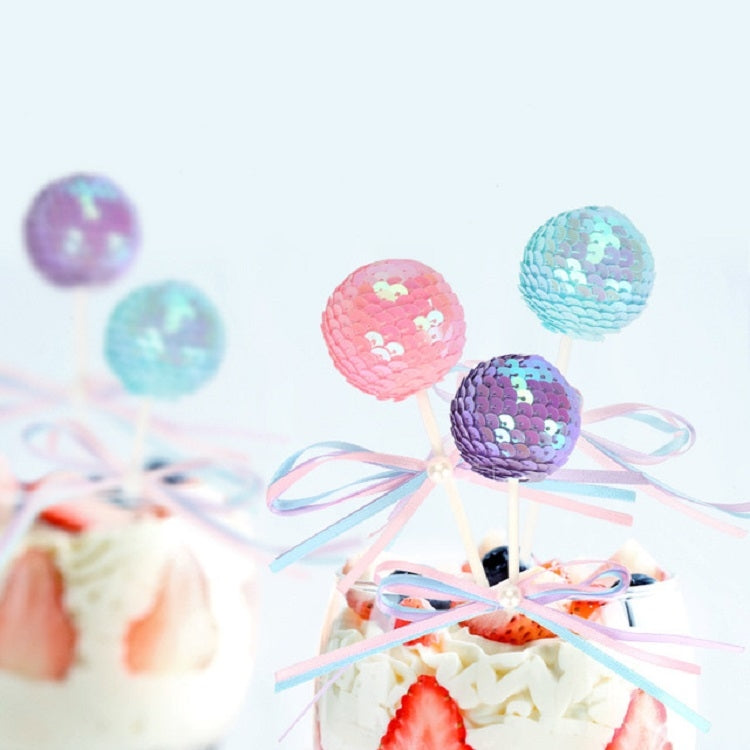 Ribbon Bow Sequin Ball Cake Party Dessert Inserted Card