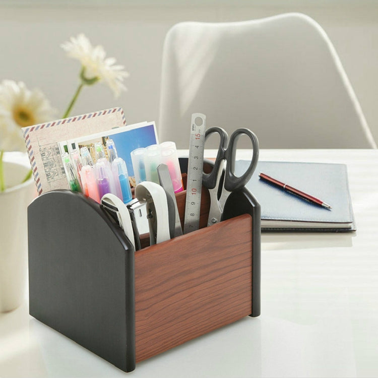 4-compartment Wooden Storage Box Pen Holder