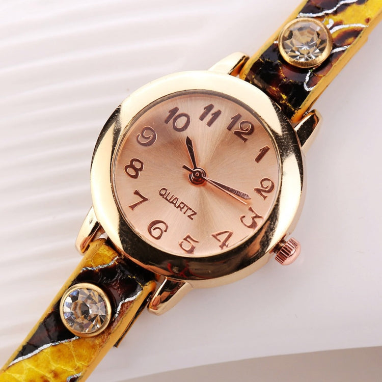 Women Round Dial Diamond Leather Belt Loop Bracelet Quartz Watch