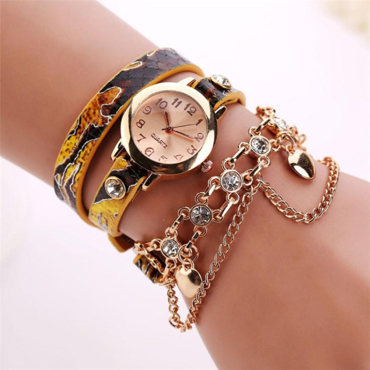 Women Round Dial Diamond Leather Belt Loop Bracelet Quartz Watch