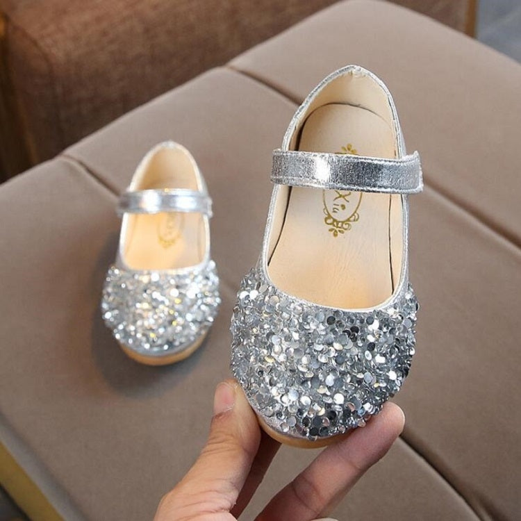 Children Leather Shoes Girls Princess Rhinestones Single Shoes Children Non-slip Dance Shoes, Size:23Yards