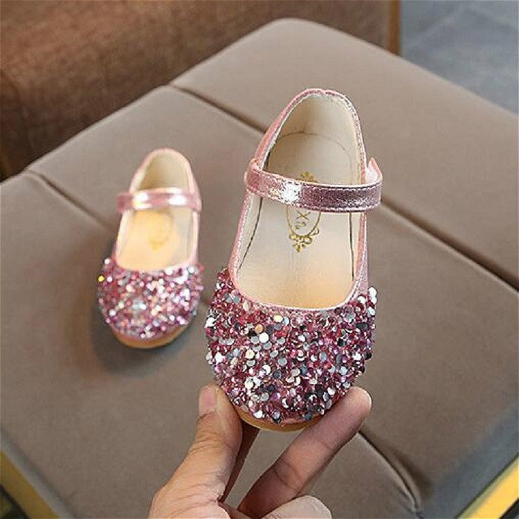 Children Leather Shoes Girls Princess Rhinestones Single Shoes Children Non-slip Dance Shoes, Size:25Yards