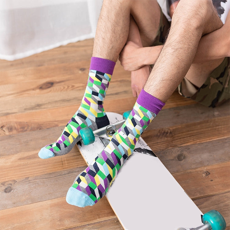 Personality Fashion Couple Socks Plaid Cotton Tube Socks, Size:One Size