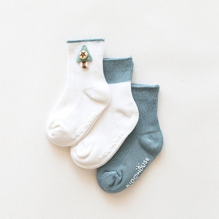 3 Pairs Cotton Non-Slip Double Needles Loose Mouth Plain Baby Socks, Size:S