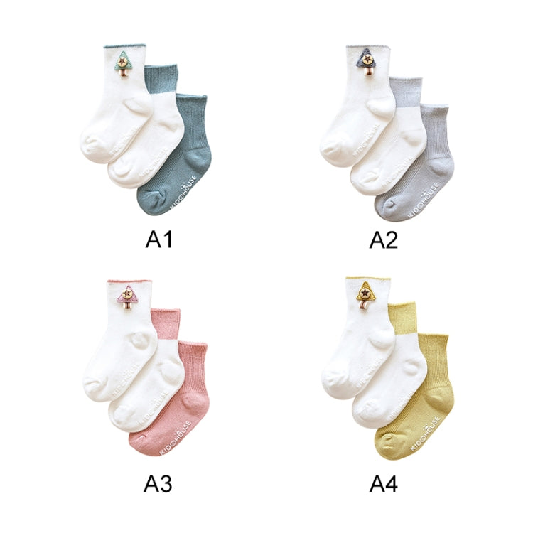 3 Pairs Cotton Non-Slip Double Needles Loose Mouth Plain Baby Socks, Size:S