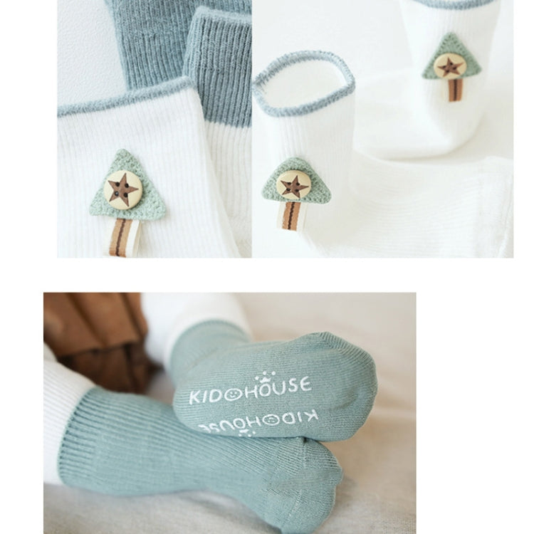 3 Pairs Cotton Non-Slip Double Needles Loose Mouth Plain Baby Socks, Size:S