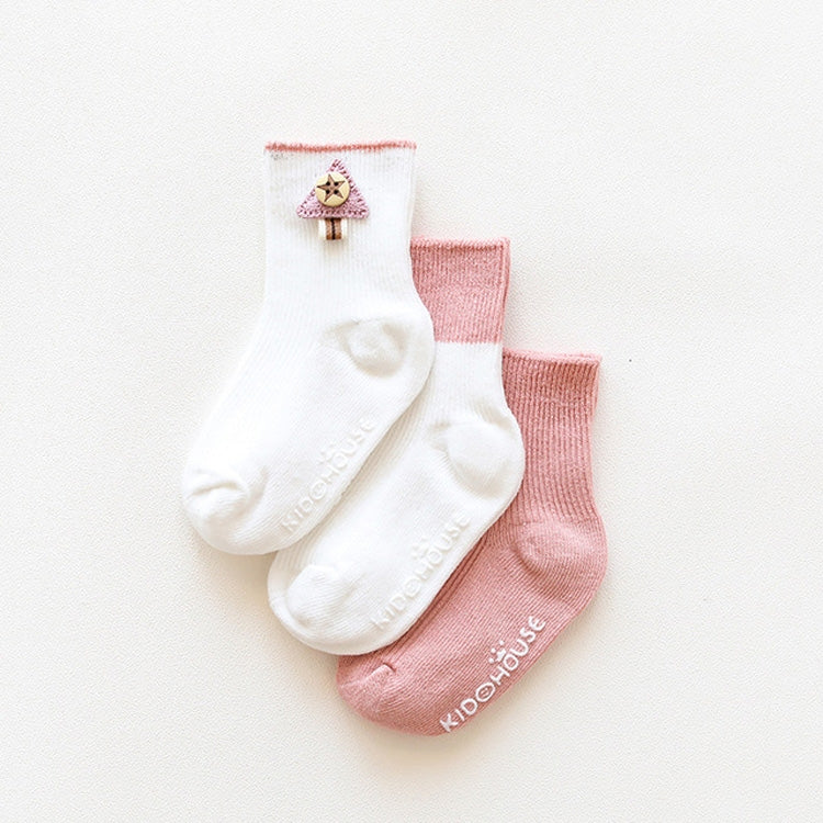 3 Pairs Cotton Non-Slip Double Needles Loose Mouth Plain Baby Socks, Size:S