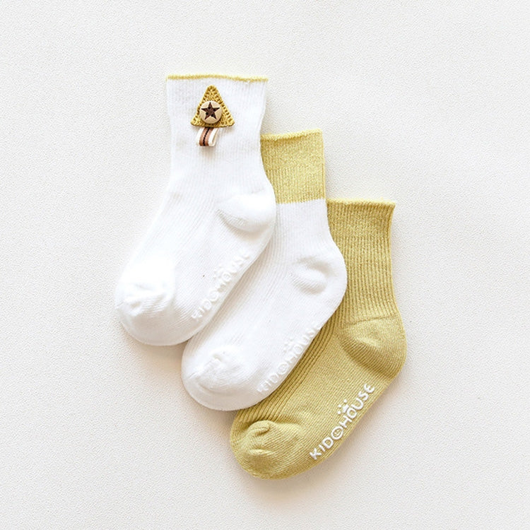 3 Pairs Cotton Non-Slip Double Needles Loose Mouth Plain Baby Socks, Size:S