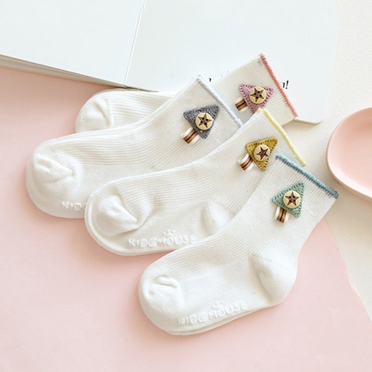 3 Pairs Cotton Non-Slip Double Needles Loose Mouth Plain Baby Socks, Size:S