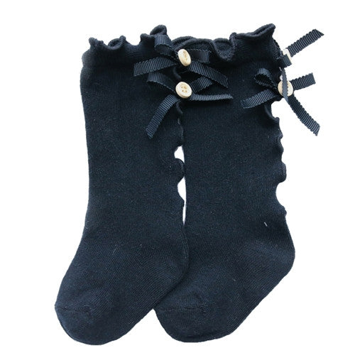 Baby Cute High Knee Fungus Lace Bow Socks, Size:S