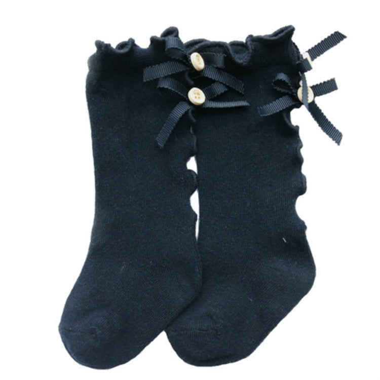 Baby Cute High Knee Fungus Lace Bow Socks, Size:S