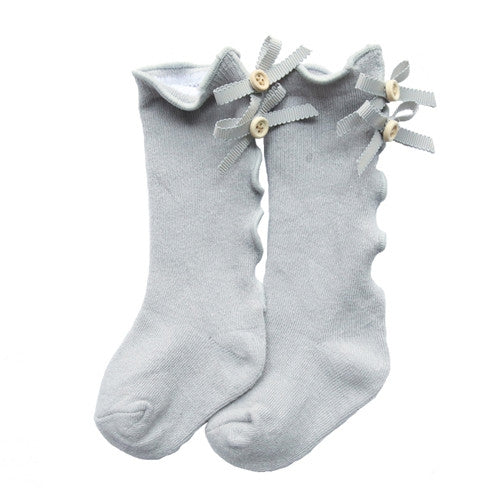 Baby Cute High Knee Fungus Lace Bow Socks, Size:S