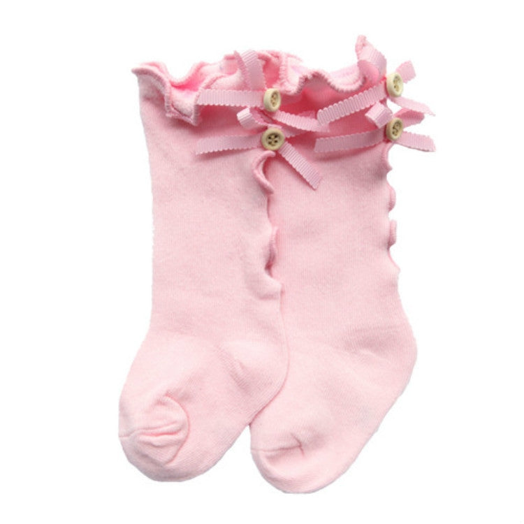 Baby Cute High Knee Fungus Lace Bow Socks, Size:S
