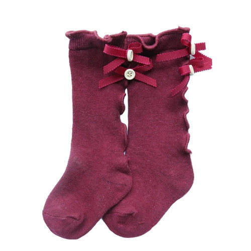 Baby Cute High Knee Fungus Lace Bow Socks, Size:M