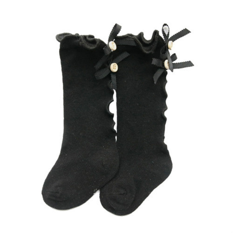 Baby Cute High Knee Fungus Lace Bow Socks, Size:L