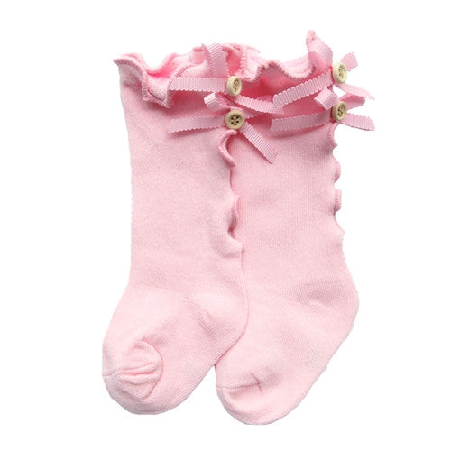 Baby Cute High Knee Fungus Lace Bow Socks, Size:L