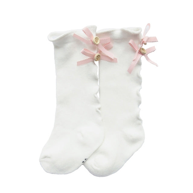 Baby Cute High Knee Fungus Lace Bow Socks, Size:XL