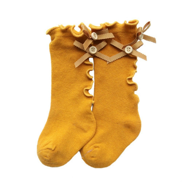 Baby Cute High Knee Fungus Lace Bow Socks, Size:XL