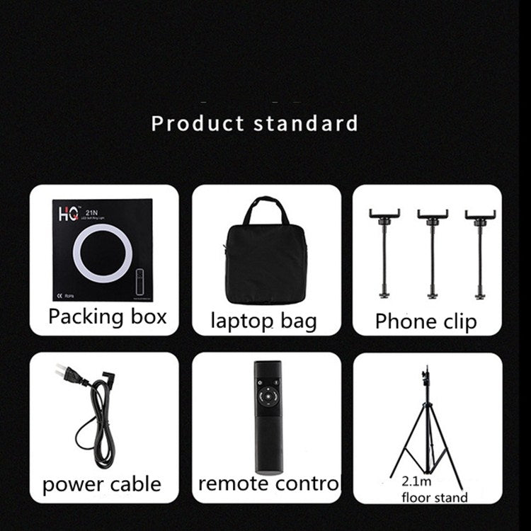 HQ-18N 18 inch 45cm LED Ring Vlogging Photography Video Lights Kits with Remote Control & Phone Clamp & 2.1m Tripod Mount, EU Plug