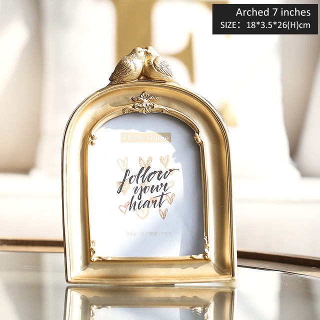 Elegant Bird Decor Picture Frame Royal Style Home Decoration, Color:Arched 7 inch
