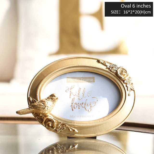 Elegant Bird Decor Picture Frame Royal Style Home Decoration, Color:Oval 6 inch