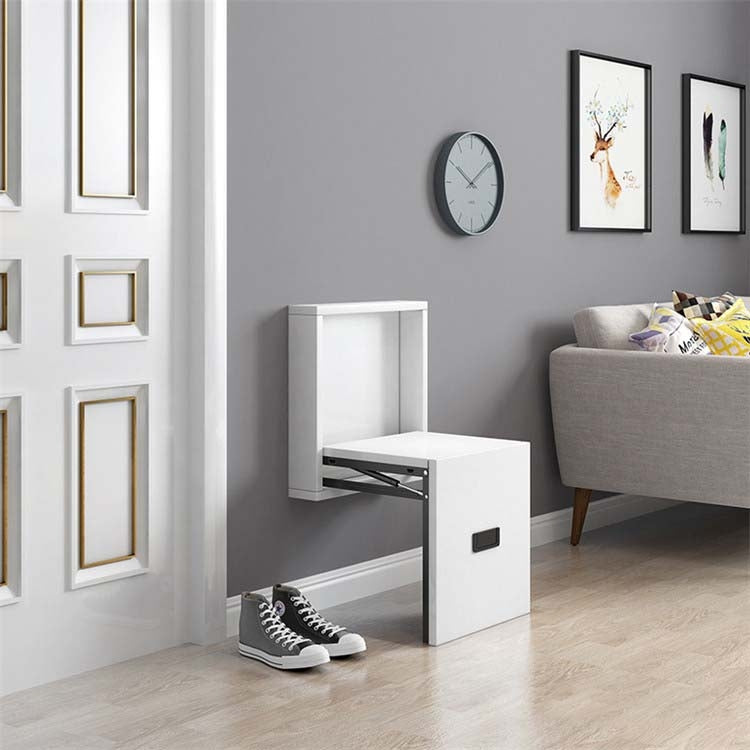 Simple Wooden Folding Wall-mounted Home Footstool Aisle Invisible Shoe Stool