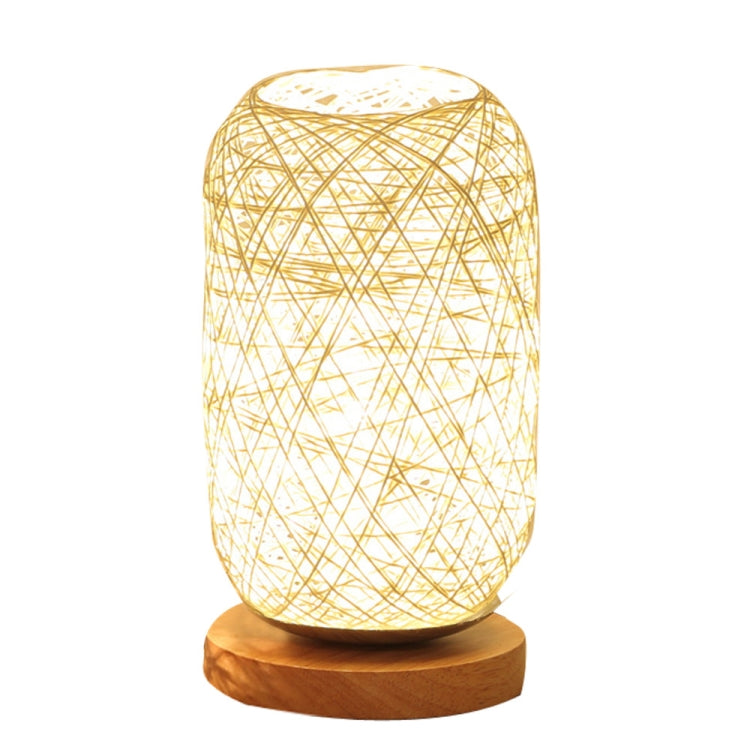 USB Wood Rattan Twine Ball Lights Table Lamp Room Home Art Decorative Desk Light