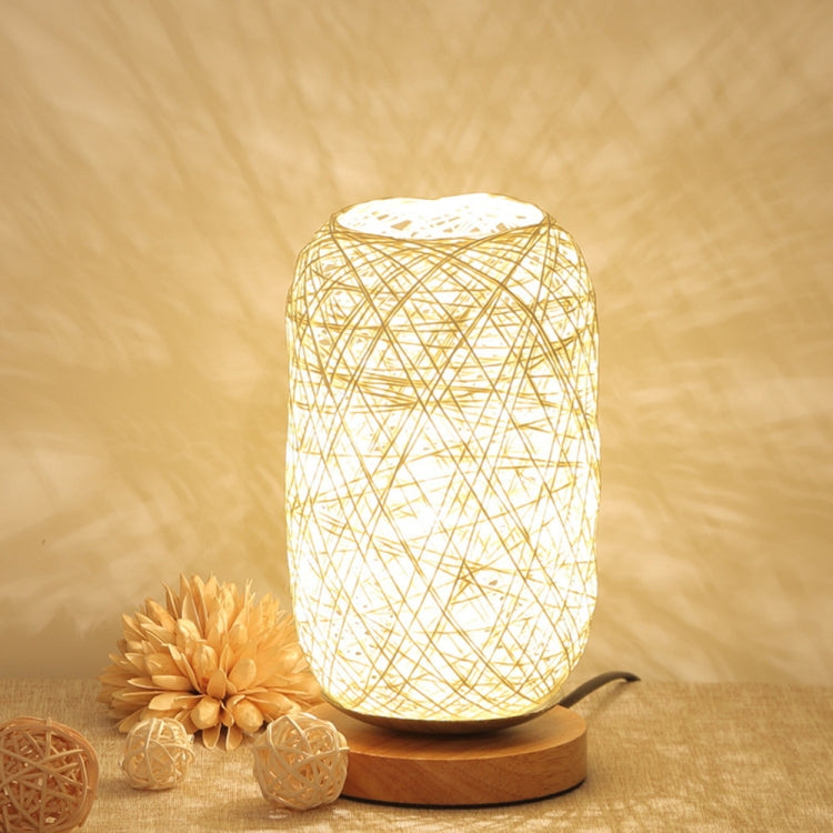 USB Wood Rattan Twine Ball Lights Table Lamp Room Home Art Decorative Desk Light