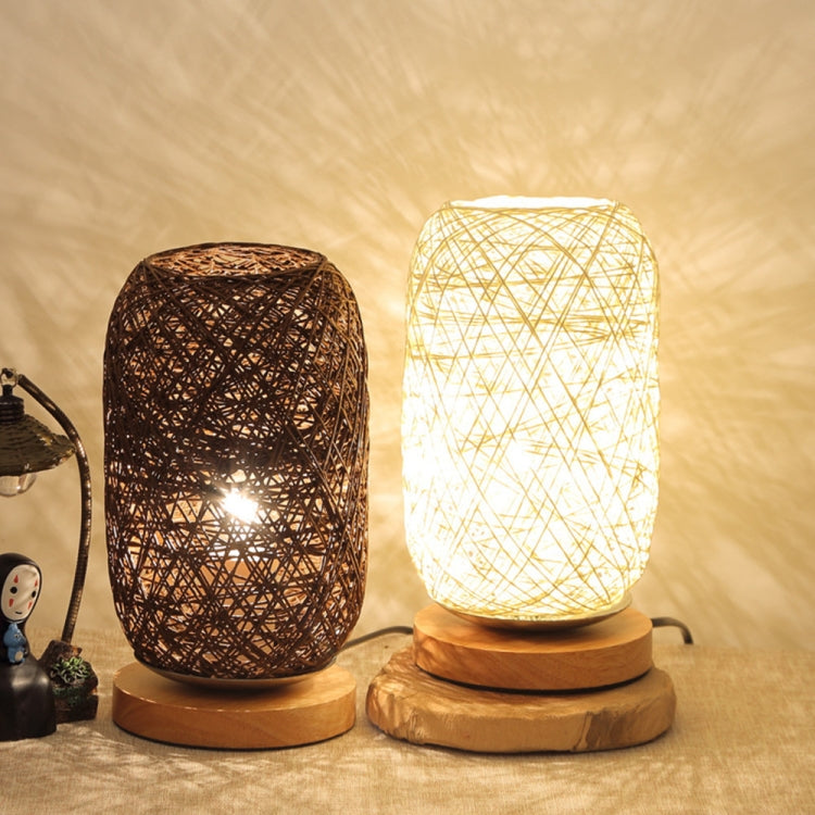 USB Wood Rattan Twine Ball Lights Table Lamp Room Home Art Decorative Desk Light
