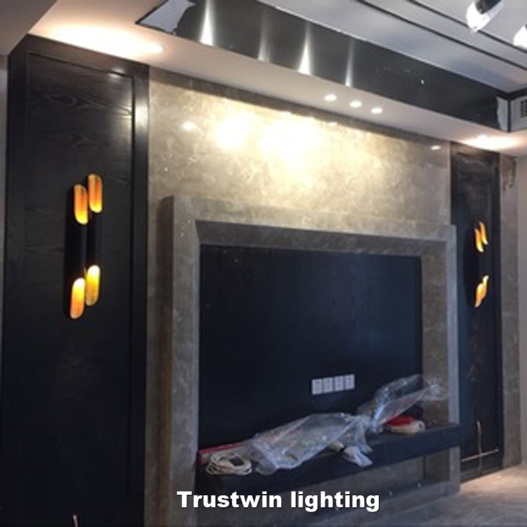 White light Modern Wall Lamp LED Aluminum Alloy Pipe Lighting, Style:Double-tube Black