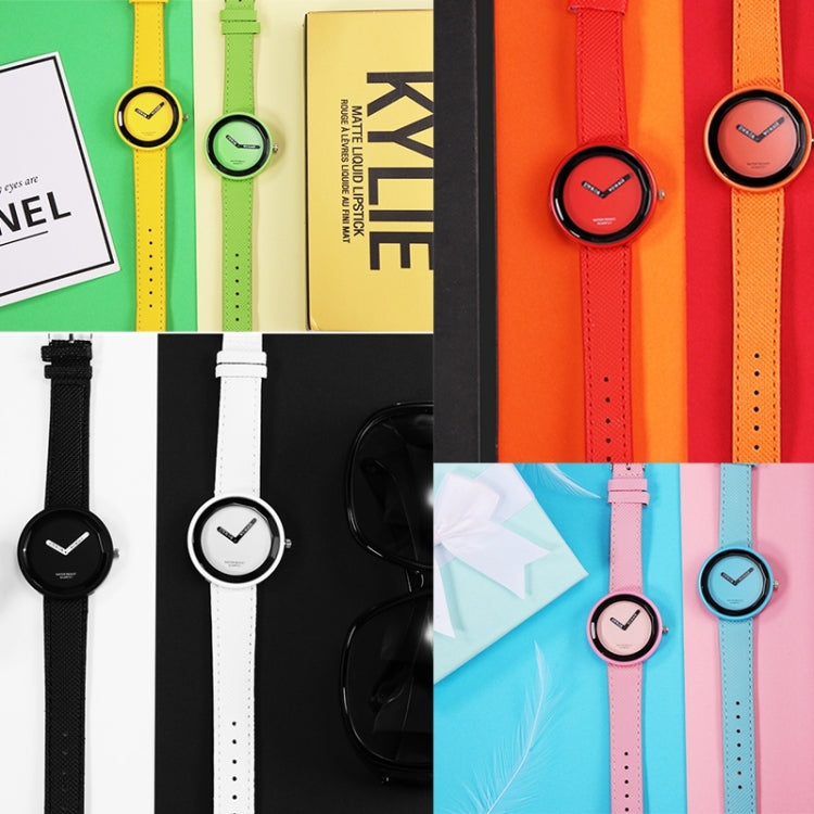 Simple Style Round Dial Matte Leather Strap Quartz Watch for Men / Women