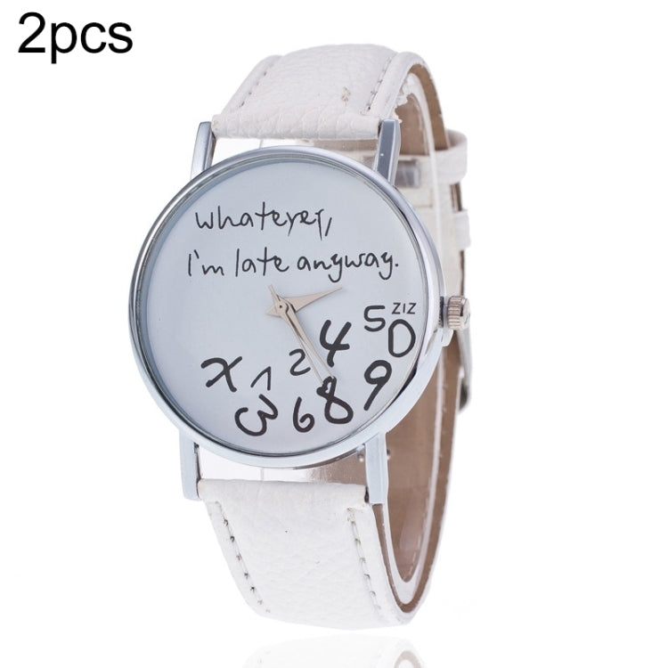 2 PCS Alphabet Number Pattern Leather Strap Watch