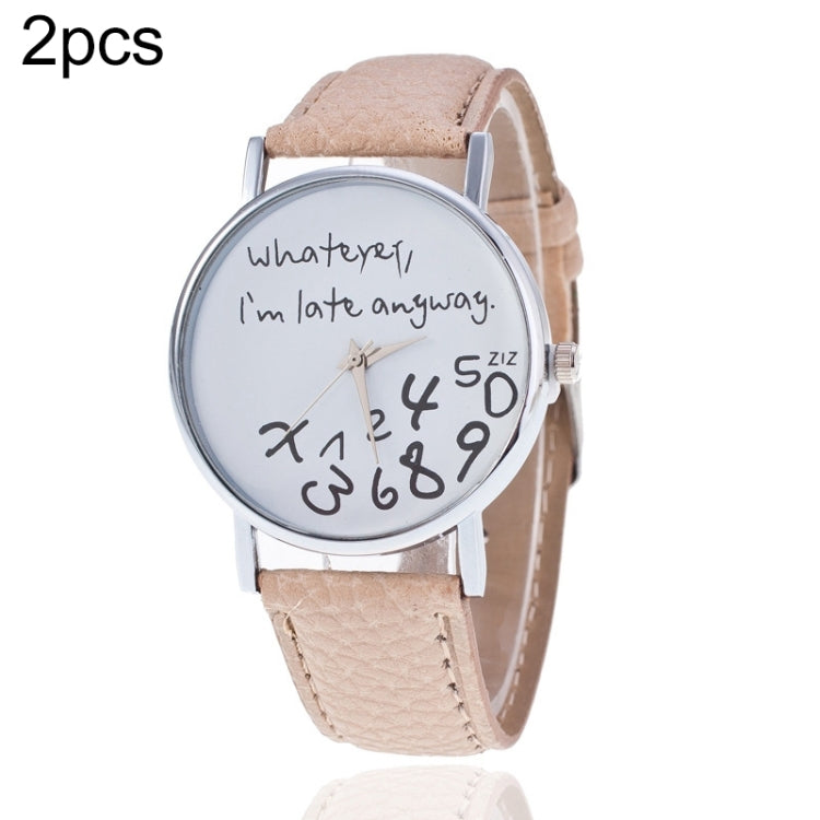 2 PCS Alphabet Number Pattern Leather Strap Watch